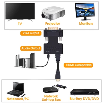 HDMI-Ühilduvate VGA Adapteri Video Väljund Converter 3-5mm Audio Pistik Mini PC Sülearvuti DVD Kaamera, Multimeedia Mängija