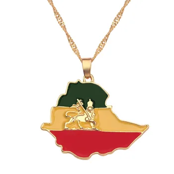 Etioopia Lipp & Lion Kaart Ripats Kaelakeed Naiste/Meeste Ehted Kulla Värvi Aafrika Kaardid Etioopia Lõvi Choker Kaelakee Kingitused