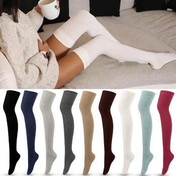 1 Paar Solid Color Kõrge Sokid Puuvillased Kõik-Mängu Kudumise Soe Naiste Pikad Sukad Jaapani Üle Põlve Sokid Säärised