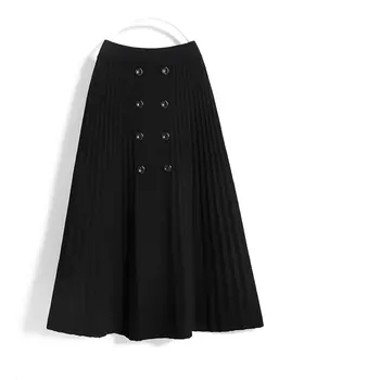 2021 Talvel Naiste Seelik Elastne Kõrge Vöökoht Elegantne Plisseeritud Seelikud Naiste Paksud Kintted-Line Seelikud Nuppu Jupe Femme Streetwear